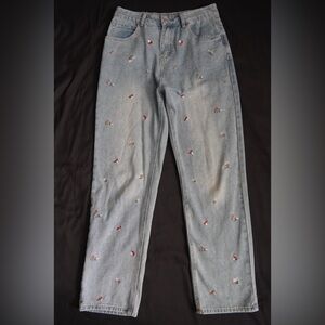 Angel Kiss Gray Skinny Jeans with Embroidery